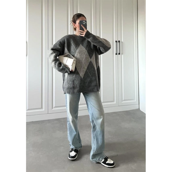 Pinterest Gri Baklava Desen Kazak