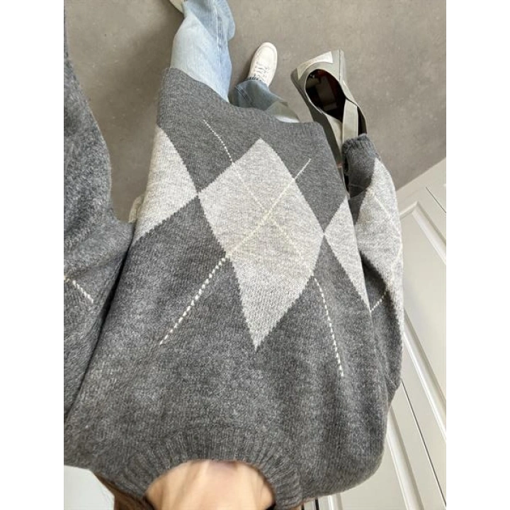 Pinterest Gri Baklava Desen Kazak