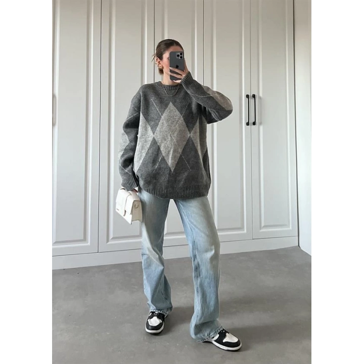 Pinterest Gri Baklava Desen Kazak