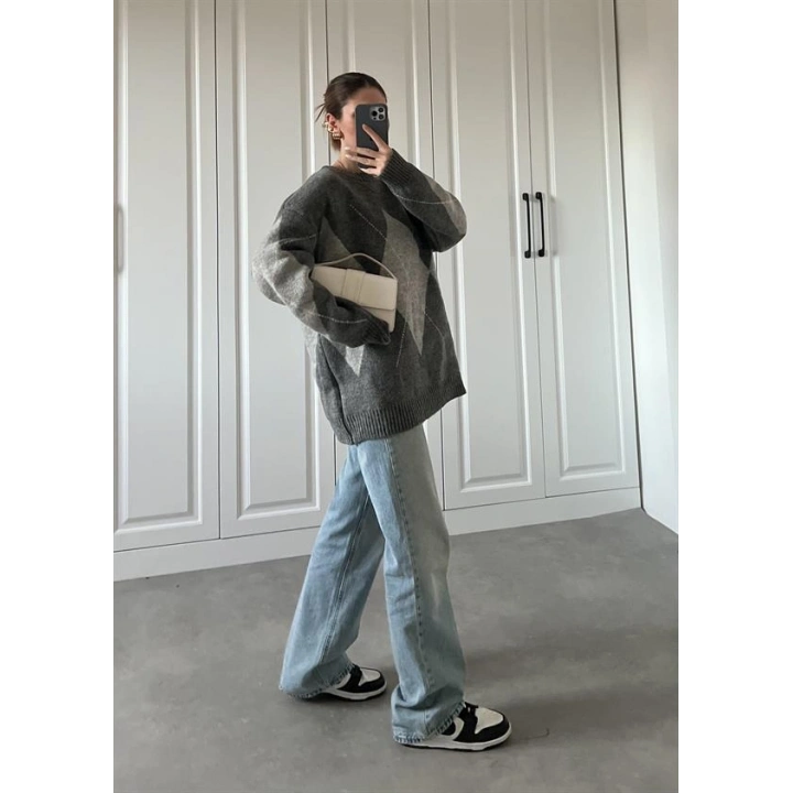 Pinterest Gri Baklava Desen Kazak