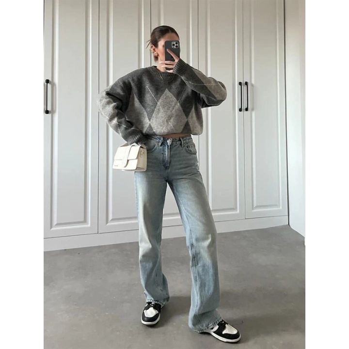 Pinterest Gri Baklava Desen Kazak