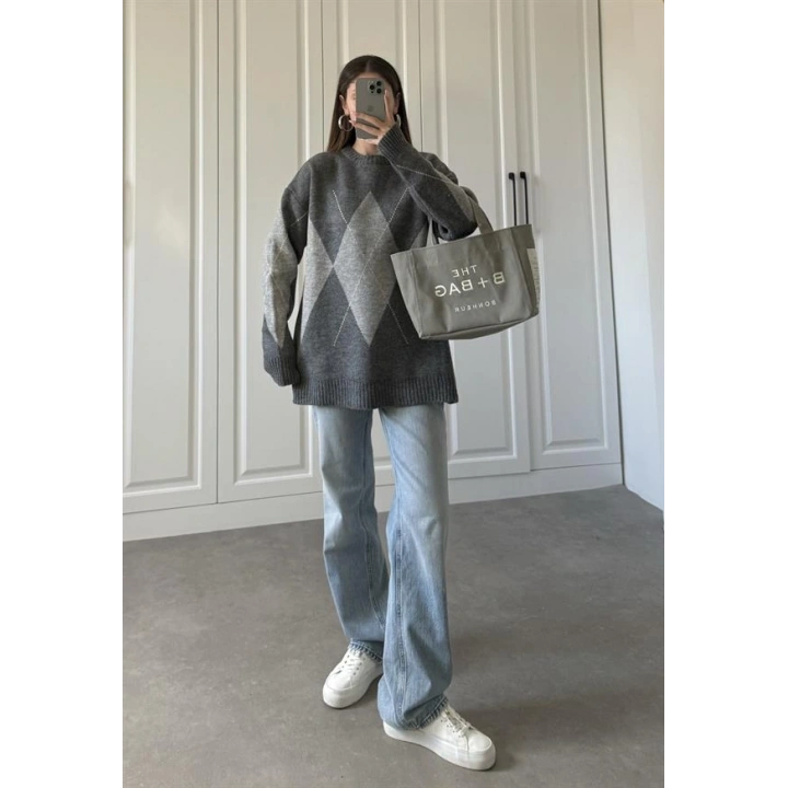 Pinterest Gri Baklava Desen Kazak