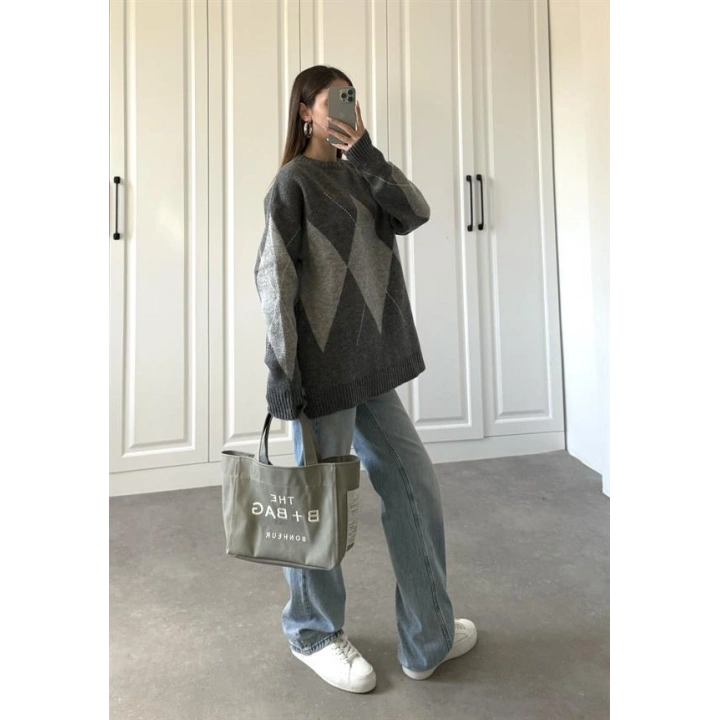 Pinterest Gri Baklava Desen Kazak