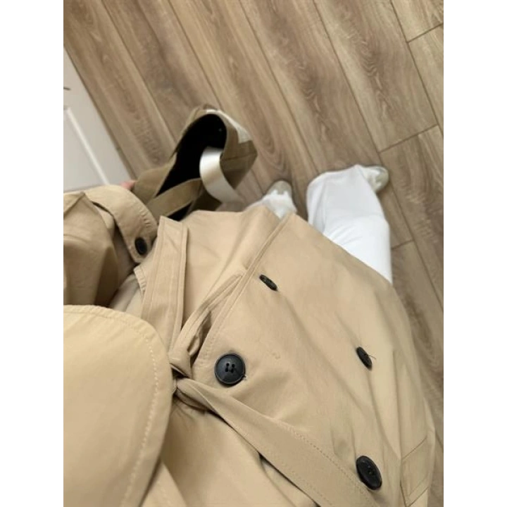 Poem Kuşaklı Astarlı Oversize Bej Trençkot
