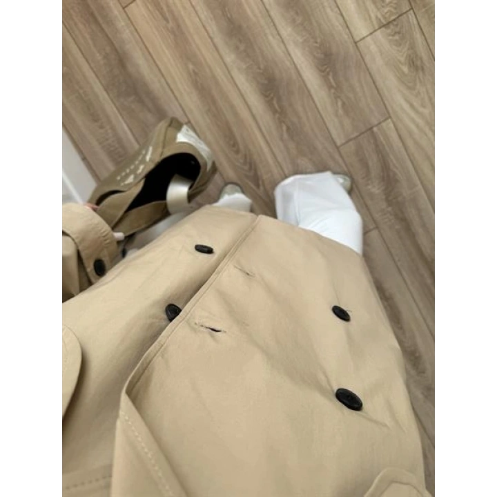 Poem Kuşaklı Astarlı Oversize Bej Trençkot