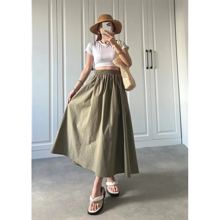 Poplin Kumaş Premium Haki Etek