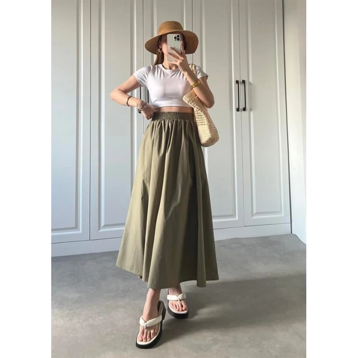 Poplin Kumaş Premium Haki Etek