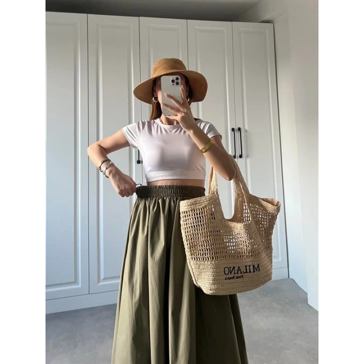 Poplin Kumaş Premium Haki Etek