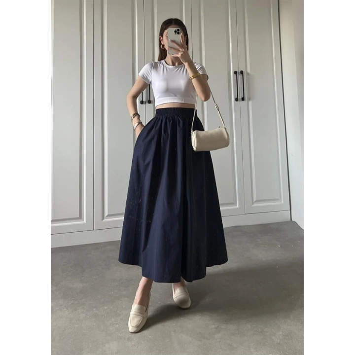 Poplin Kumaş Premium Lacivert Etek