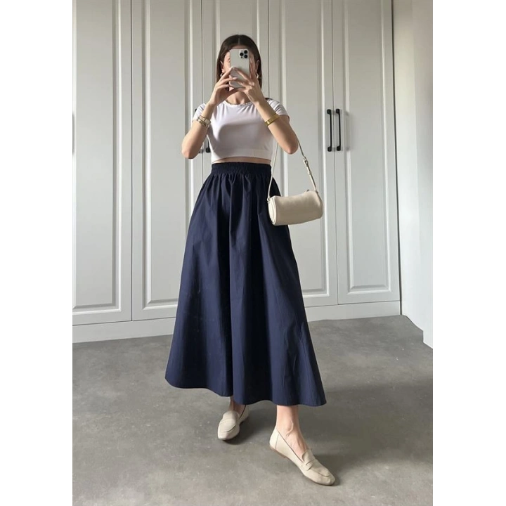 Poplin Kumaş Premium Lacivert Etek