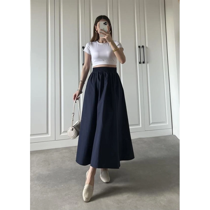 Poplin Kumaş Premium Lacivert Etek