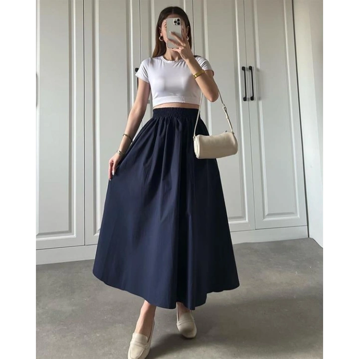 Poplin Kumaş Premium Lacivert Etek