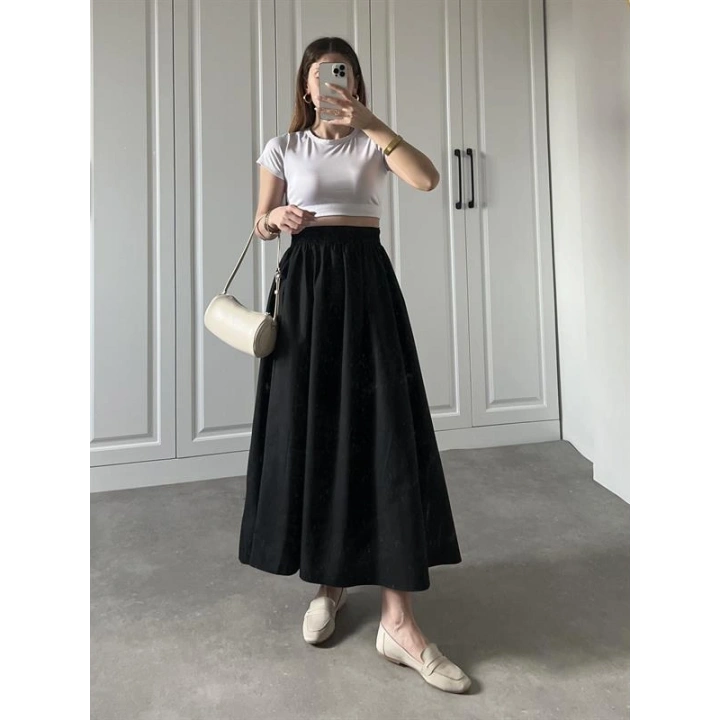 Poplin Kumaş Premium Siyah Etek