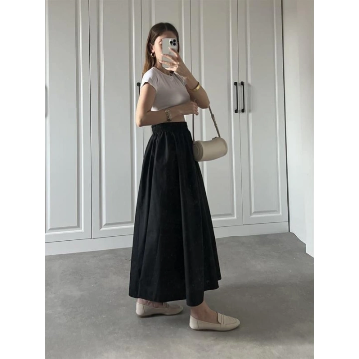 Poplin Kumaş Premium Siyah Etek