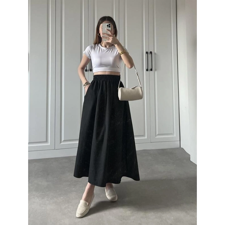 Poplin Kumaş Premium Siyah Etek