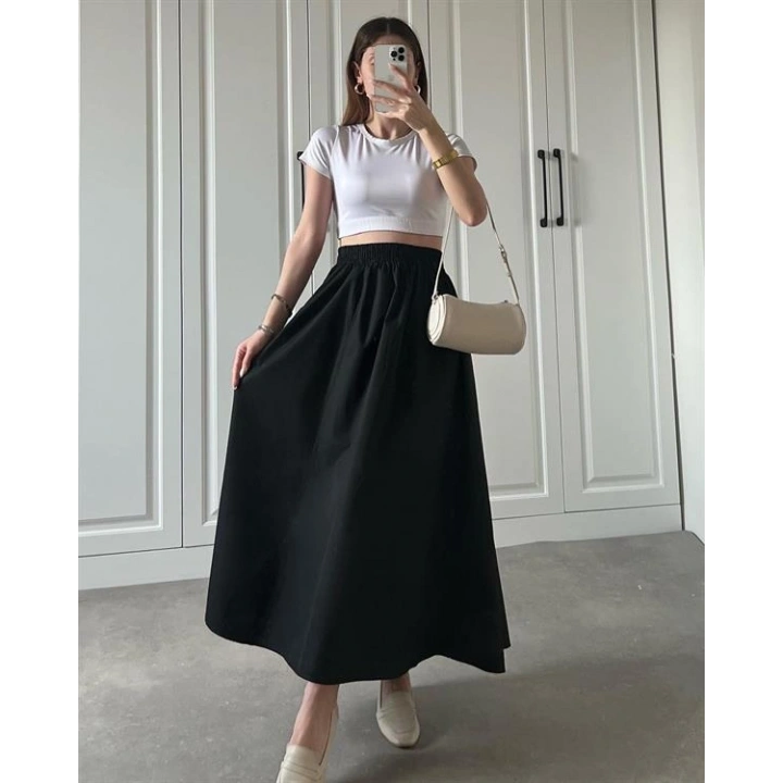 Poplin Kumaş Premium Siyah Etek