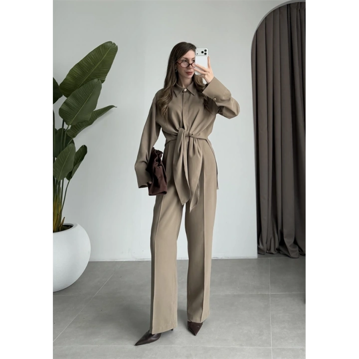 Premium Bağlamalı Haki Bluz Takım