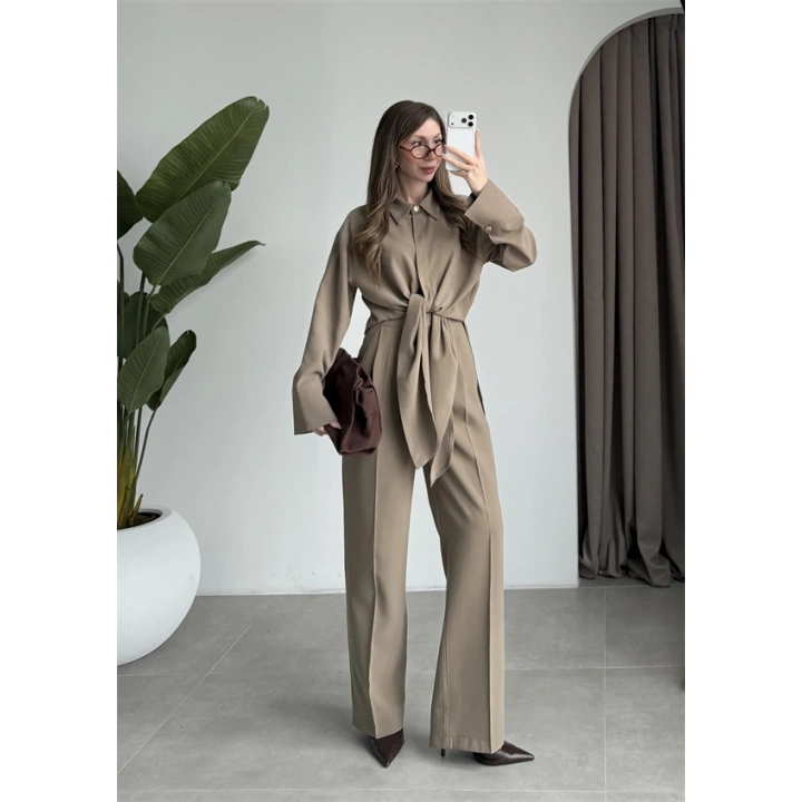 Premium Bağlamalı Haki Bluz Takım