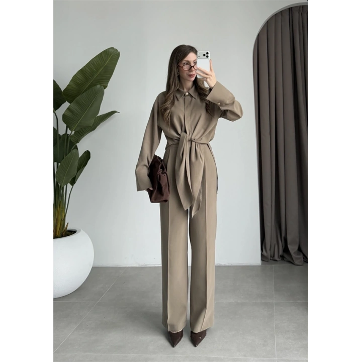 Premium Bağlamalı Haki Bluz Takım