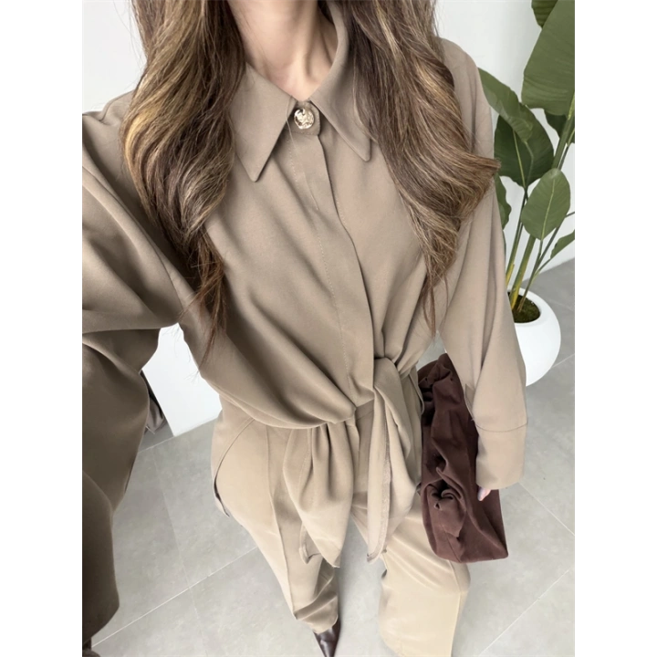 Premium Bağlamalı Haki Bluz Takım