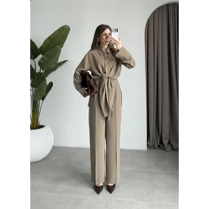 Premium Bağlamalı Haki Bluz Takım