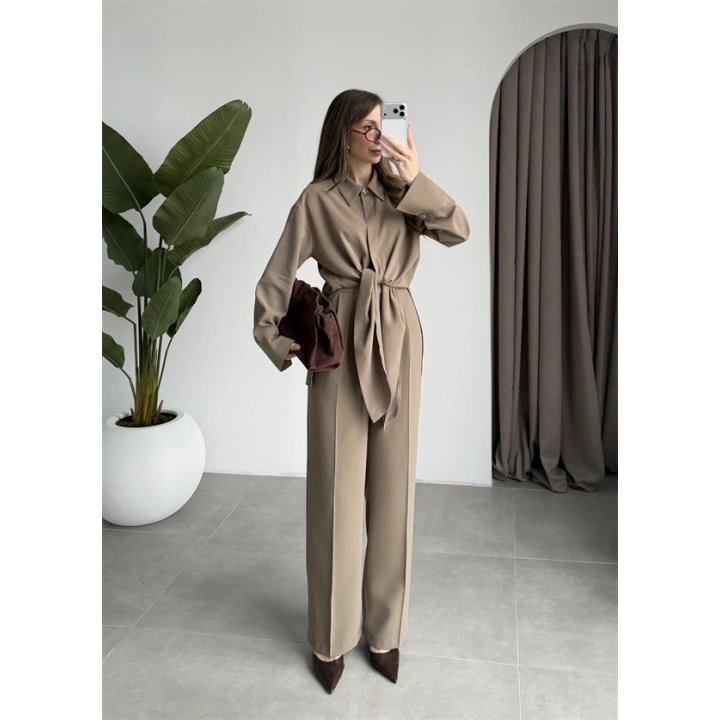 Premium Bağlamalı Haki Bluz Takım