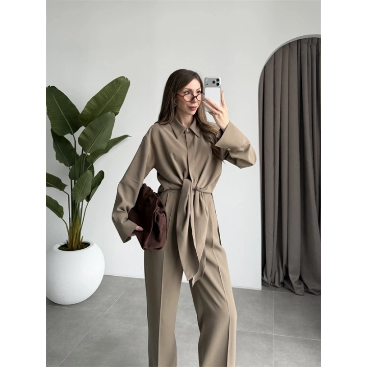 Premium Bağlamalı Haki Bluz Takım