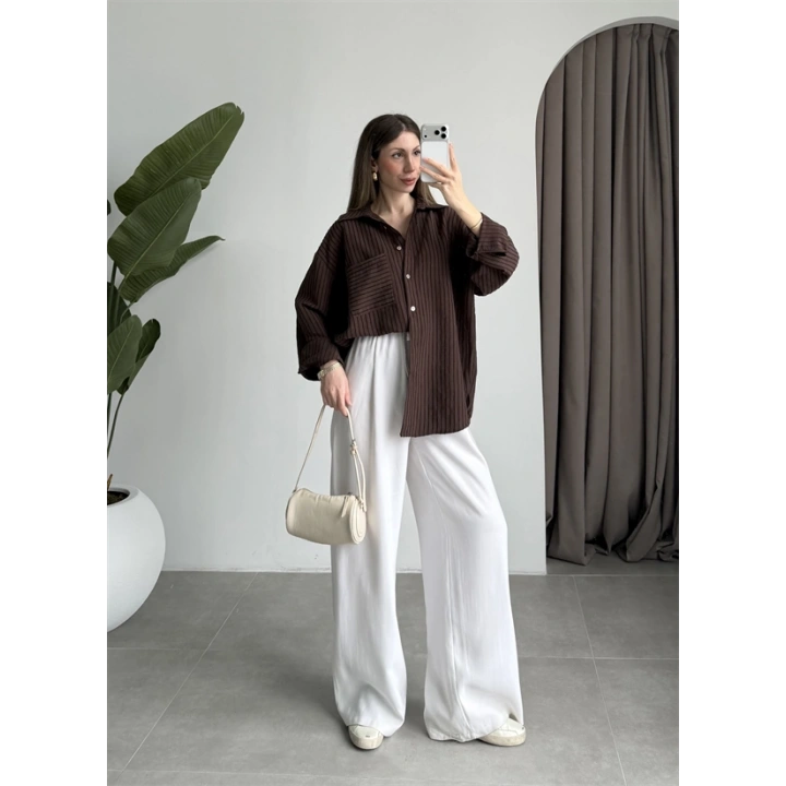 Premium Kumaş Ola Kahve Gömlek