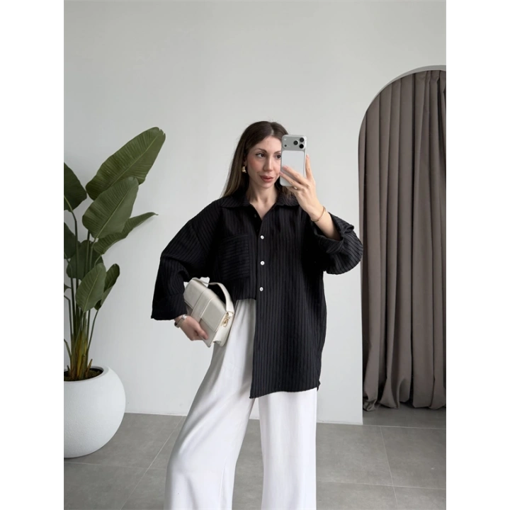 Premium Kumaş Ola Siyah Gömlek