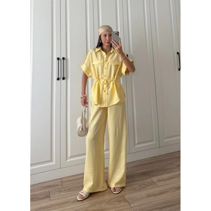 Rey Beli Büzgülü İthal Sarı Takım