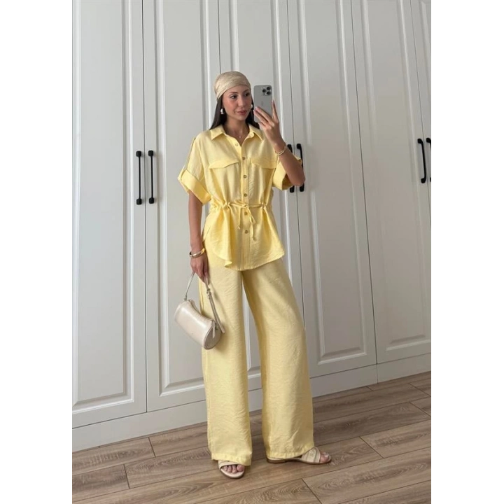 Rey Beli Büzgülü İthal Sarı Takım