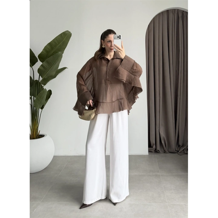 Rima Oversize Kahve Gömlek Bluz