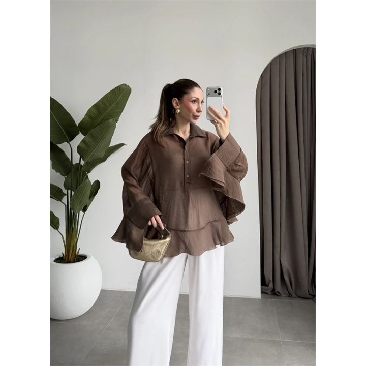 Rima Oversize Kahve Gömlek Bluz