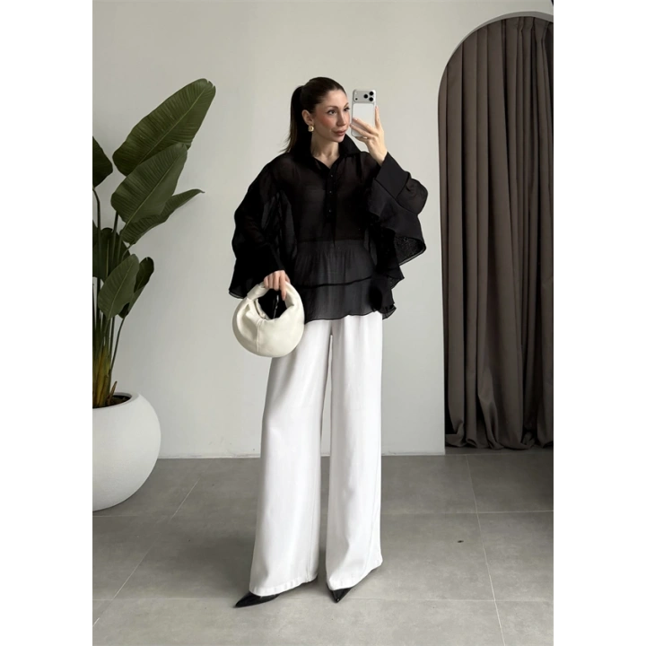 Rima Oversize Siyah Gömlek Bluz