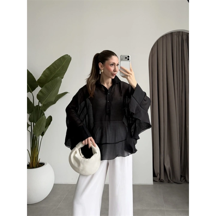 Rima Oversize Siyah Gömlek Bluz