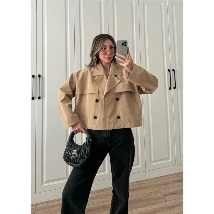 Riva Zr Model Kısa Bej Trençkot