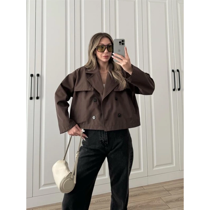 Riva Zr Model Kısa Kahve Trençkot