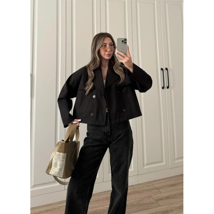 Riva Zr Model Kısa Siyah Trençkot