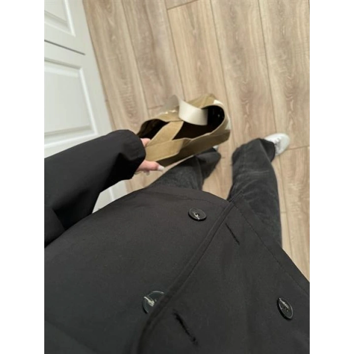 Riva Zr Model Kısa Siyah Trençkot