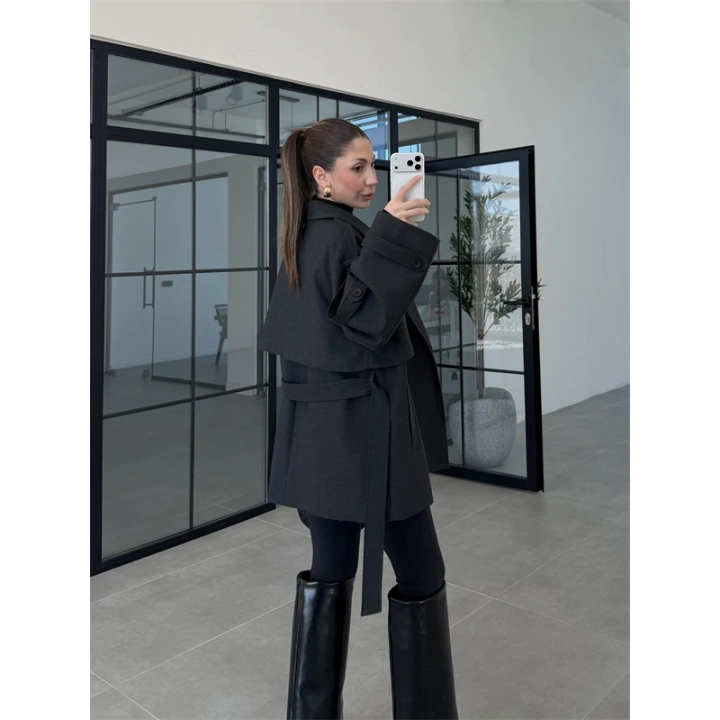 Rose Oversize Kuşaklı Antrasit Trençkot