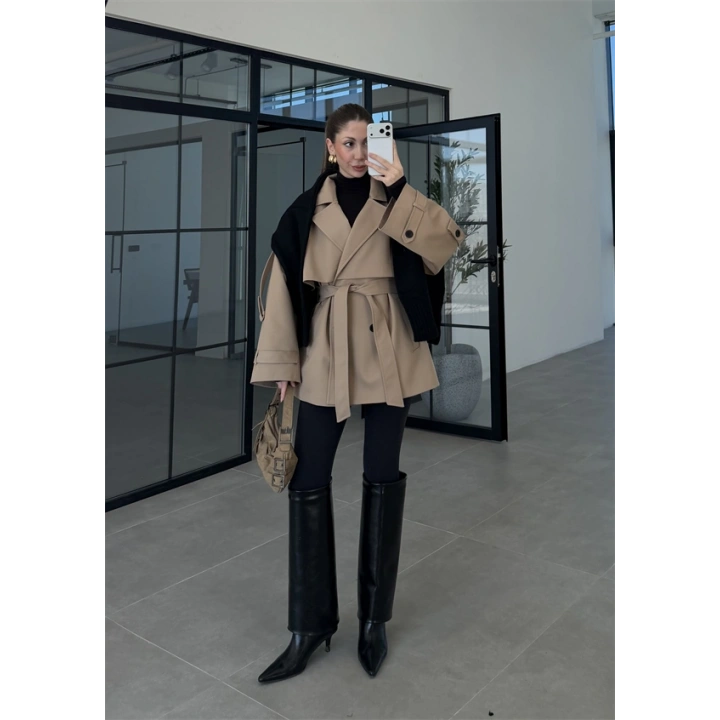 Rose Oversize Kuşaklı Camel Trençkot