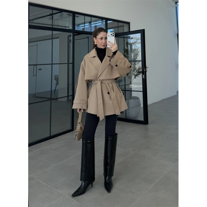 Rose Oversize Kuşaklı Camel Trençkot
