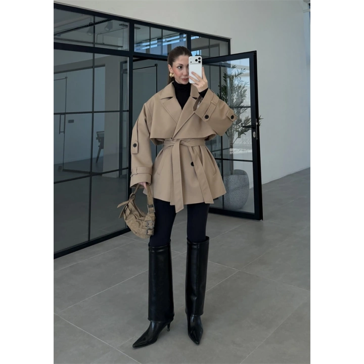 Rose Oversize Kuşaklı Camel Trençkot