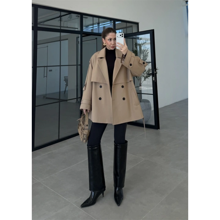 Rose Oversize Kuşaklı Camel Trençkot
