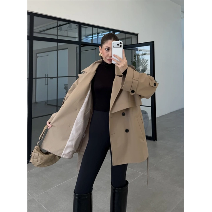 Rose Oversize Kuşaklı Camel Trençkot