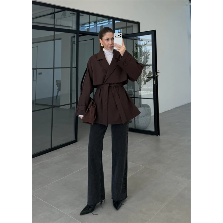 Rose Oversize Kuşaklı Kahve Trençkot