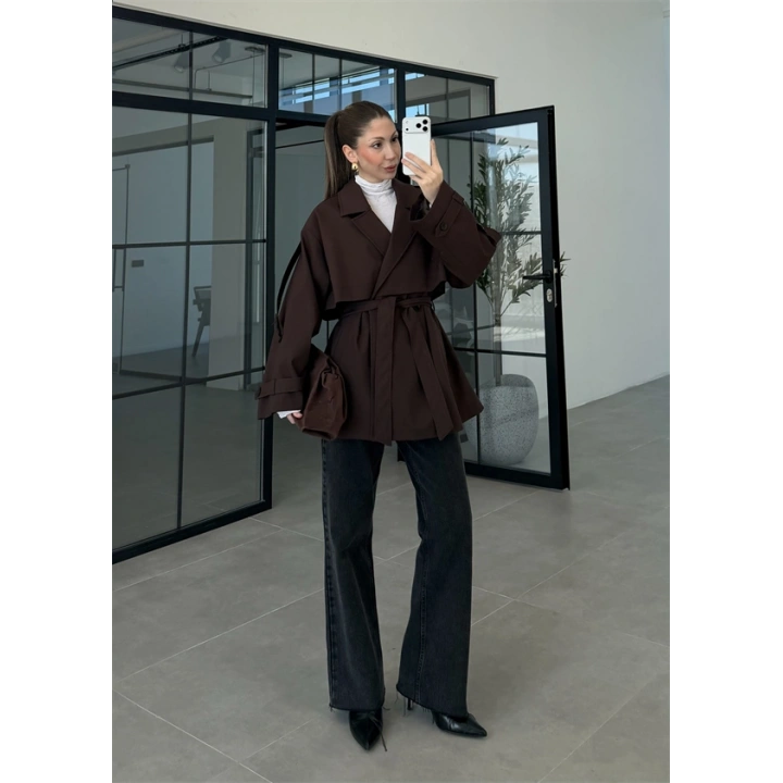 Rose Oversize Kuşaklı Kahve Trençkot