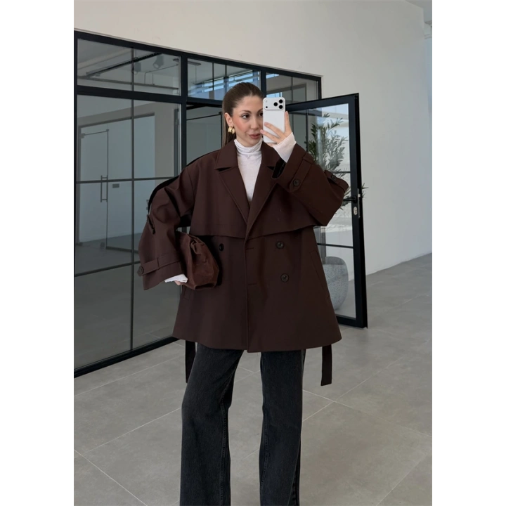Rose Oversize Kuşaklı Kahve Trençkot