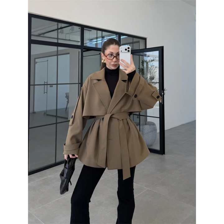 Rose Oversize Kuşaklı Karamel Trençkot