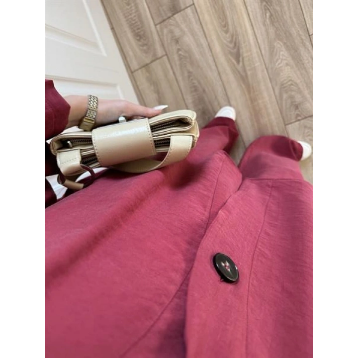 Safir Tek Düğmeli Tensel Oversize Bordo Takım